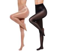 Becellen 2 Paire Collant Femme, 8 DEN Oil Shiny Collants Opaque Resille Chair Collant Sculptants Sexy Pantyhose Grande Taille Noir Collants Ventre Plat Femme
