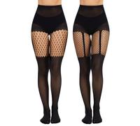Becellen 2 Paire Résille Collant Femme, 80D Noir Collants Opaque Resille Taille Haute Bas Résille Stockings Sexy Pantyhose Ventre Plat pour Femme