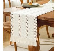 Becellen Chemin de Table Beige Bohème Macramé, Table Runner avec Frange Isolation Thermique Anti-Taches Lavable Parfait pour la Salle à Manger, Les fêtes, Les Vacances