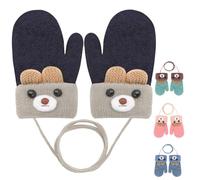 Becellen Tricotés Moufles Bebe, Adorable Chauds Epais Gants Enfant Anti-Perdu Hiver Mignon Moufle avec Cordon pour 0-3 Ans Filles Garçons