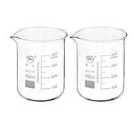 Bécher en verre de forme basse de 10 ml, lot de 2 tasses à mesurer graduées en verre borosilicate 3,3 avec bec verseur pour liquides de laboratoire de cuisine (taille : 400 ml)