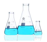 Bécher en verre, flacon à fond rond， Fiole Erlenmeyer conique triangulaire à col large en verre borosilicaté, 50 ml 1000, lot de 23(50ml 4pcs)