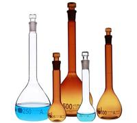 Bécher en verre, flacon à fond rond， Fiole jaugée graduée avec bouchon 5 ml-1000 ml, paquet de 17(50ml 2 PCS)