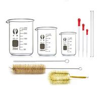 Bécher en Verre, JESSTOLO 3 Pcs Bécher Gradué Borosilicate 50ml/100 ml/250ml, 3 Brosses de Nettoyage, 3 Eprouvette en Verre et 2 Agitateurs en Verre, Expérimental pour Laboratoire, Chimie, Médecine