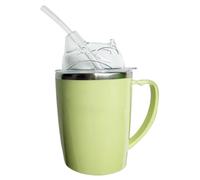 Béchers pour les personnes âgées, 350 ml de gobelette en girouette adulte à l'épreuve des déversements avec paille, tasses de dysphagie en acier inoxydable 3 en 1 avec poignée, tasse consomma