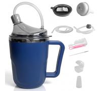 Béchers pour personnes âgées - Gobelet anti-déversement pour adulte de 400 ml avec 3 couvercles, paille et bec verseur, gobelet bleu anti-déversement pour adultes souffrant de dysphagie