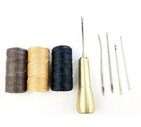 Becho Lot de 5 aiguilles à coudre avec manche en cuivre pour réparation de chaussures et fil ciré 150D/150 m pour couture, toile, cuir (doré)