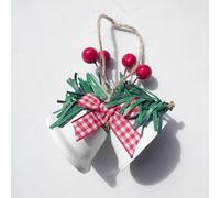 Becho Lot de 5 cloches de Noël avec baies, nœud et herbe - Décorations à suspendre pour sapin de Noël, couronne, cheminée, bricolage (blanc)