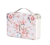 Becho Trousse multifonction en cuir imprimé avec fermeture éclair multicouche séparation, grande capacité, pochette à stylos, fleur colorée, 200 emplacements, beige, 10" x 7.8" x 3.7" / 26cm x 20cm x