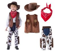 bechoanigel Costume de cowboy pour enfant - Ensemble de cosplay occidental avec chapeau, bandana, gilet, pantalon, carnaval, Halloween, cosplay, fête - Pour garçon (6 à 7 ans)