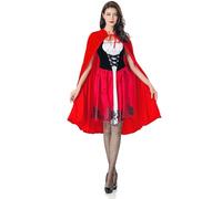 bechoanigel Petit Chaperon Rouge Deguisement Femme, Déguisement Adulte Costume de Carnaval et Halloween avec Cape Rouge et Bas Noirs, Tenue de Conte de Fées Cinéma Cosplay (L)