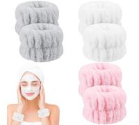 BECHS 3 Paires Poignets Spa, protège - Poignets en Microfibre, Bracelet Absorbant Corail, Serviette de Protection pour Le Visage, Douche, Yoga, Sport(Blanc + Gris + Rose)