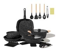 BECIGAR Lot de 23 casseroles et poêles en céramique antiadhésives avec poignée amovible, compatible avec induction (noir)