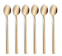 Beckmann & Rommerskirchen VISTA Lot de 6 cuillères à long drink/latte macchiato | PVD Gold | Acier inoxydable mat | Cuillère longue pour latte macchiato | Cuillère à café longue | Cuillère de bar