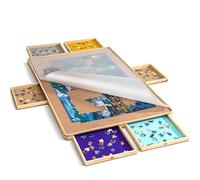 Becko US Design sans poignée ! Planche de puzzle portable en bois avec 6 tiroirs colorés sans poignée, couverture transparente et dessus de table en flanelle lisse de qualité supérieure pour puzzles