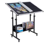 Becko US Jigsaw Puzzle Table puzzle avec couvercle - Table d'inclinaison facile avec réglage de la hauteur pour jusqu'à 1500 pièces - Avec 4 roues - Gris
