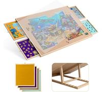 Becko US Plateau de puzzle avec support réglable et 4 tiroirs à puzzle - Table de puzzle carrée avec surface antidérapante, pour puzzles jusqu'à 1500 pièces