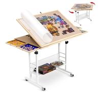 Becko US Table de puzzle de 1500 pièces avec plateau rotatif, plateau de puzzle blanc livré avec 4 plateaux de puzzle, angles d'inclinaison jusqu'à 30°, hauteur de la table réglable