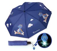 Beckspon Parapluie enfant pliable avec lampe de poche LED | Parapluie enfant +3 ans | Parapluie enfant pliable | Parapluie dinosaure bleu
