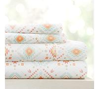 Becky Cameron Linen Market Parure de lit 4 pièces Ultra Douce de qualité supérieure - Motif aztèque - Très Grand lit californien - Corail