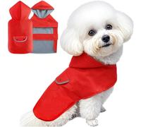 BECNBEAU Manteau de pluie imperméable pour chien - Poncho à capuche double couche - Doublure chaude - Trou pour laisse réglable - Poche réfléchissante - Rouge - Taille XL