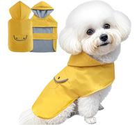 BECNBEAU Manteau de pluie imperméable pour chien - Poncho à capuche double couche - Doublure chaude - Trou pour laisse réglable - Poche réfléchissante - Jaune - Taille S