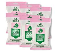 Beco Lingettes pour Chien - sans Plastique, 20 lingettes x 6 Packs de Voyage, Parfum Noix de Coco, pour Pattes, Corps et Fesses - Lingettes de toilettage à Base de Plantes