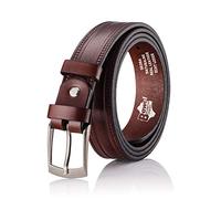 BeComfy Ceinture en Cuir pour Hommes 100% Cuir Naturel 30mm Noir Marron 90 95 100 105 110 115 120 cm (PG03 Marron, 110 cm taille - 128 cm de longueur totale)