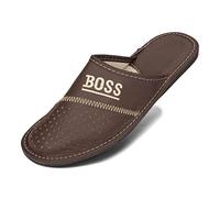 BeComfy Chausson Homme Cuir Véritable VIP King Dad Relax | Cuir véritable, Semelle caoutchouc antidérapante, Broderie VIP King Dad Relax, Semelle intérieure cuir, EU