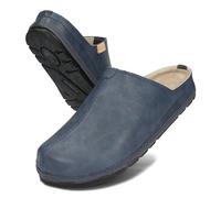 BeComfy Chaussons Unisex en Cuir Véritable Pantoufles pour Femmes et Hommes Semelle Solide 36-46 EU (Bleu marine, Système Taille Chaussures EU, Adulte, Numérique, Moyen, 43)