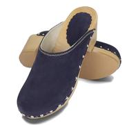 BeComfy Femme Sabots Suède Talons Hauts Mules Naturel Cuir Daim Chaussures en Bois 35-41 EU (Bleu Marine, EU_Footwear_Size_System, Adult, Women, Numeric, Medium, Numeric_36)