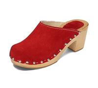 BeComfy Femme Sabots Suède Talons Hauts Mules Naturel Cuir Daim Chaussures en Bois 35-41 EU (Rouge, EU_Footwear_Size_System, Adult, Women, Numeric, Medium, Numeric_39)