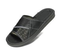 BeComfy Hommes Pantoufles en Cuir d'Été Chaussons Ouverts Slippers VIP 40-46 EU (Noir Gris, Système Taille Chaussures EU, Adulte, Numérique, Moyen, 46)
