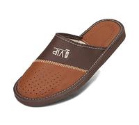 BeComfy Pantoufles Hommes Chaussons en Cuir Semelle EVA Chausson Mules Noir Marron Gris 40-46 EU (Marron VIP, Système Taille Chaussures EU, Adulte, Numérique, Moyen, 46)
