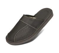 BeComfy Pantoufles Hommes Chaussons en Cuir Semelle EVA Chausson Mules Noir Marron Gris 40-46 EU (Noir, Système Taille Chaussures EU, Adulte, Numérique, Moyen, 44)