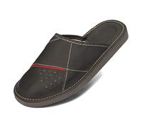 BeComfy Pantoufles Hommes Chaussons en Cuir Semelle EVA Chausson Mules Noir Marron Gris 40-46 EU (Noir-Rouge, Système Taille Chaussures EU, Adulte, Numérique, Moyen, 40)