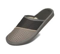 BeComfy Pantoufles Hommes Chaussons en Cuir Semelle EVA Chausson Mules Noir Marron Gris 40-46 EU (Noir-Gris, Système Taille Chaussures EU, Adulte, Numérique, Moyen, 45)