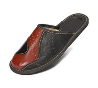 BeComfy Pantoufles pour Hommes Pantoufles en Cuir Naturel 40-46 EU (Noir avec Marron, Système Taille Chaussures EU, Adulte, Numérique, Moyen, 41)