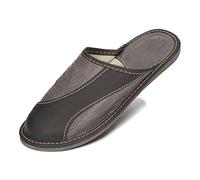 BeComfy Pantoufles pour Hommes Pantoufles en Cuir Naturel 40-46 EU (Noir Gris, Système Taille Chaussures EU, Adulte, Numérique, Moyen, 44)