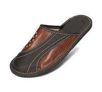 BeComfy Pantoufles pour Hommes Pantoufles en Cuir Naturel 40-46 EU (Noir Marron, Système Taille Chaussures EU, Adulte, Numérique, Moyen, 40)