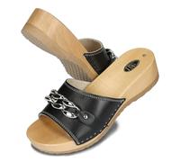BeComfy Sabots en Bois pour Femme avec chaîne Chaussures Ouvertes en Cuir, Sabots de Jardin, Chaussons, Mules Tailles 36-41 EU (Noir, Système Taille Chaussures EU, Adulte, Numérique, Moyen, 36)