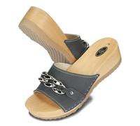 BeComfy Sabots en Bois pour Femme avec chaîne Chaussures Ouvertes en Cuir, Sabots de Jardin, Chaussons, Mules Tailles 36-41 EU (Gris Foncé, Système Taille Chaussures EU, Adulte, Numérique, Moyen, 40)