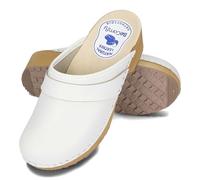 BeComfy Sabots en Cuir pour Femme Mules à Talons en Bois Étoiles Fleurs Colorées Bleu Blanc 35-41 EU (Blanc, 37 EU)
