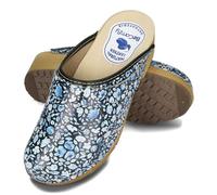 BeComfy Sabots en Cuir pour Femme Mules à Talons en Bois Étoiles Fleurs Colorées Bleu Blanc 35-41 EU (Noir Bleu, 41 EU)