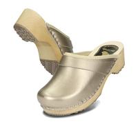 BeComfy Sabots en Cuir pour Femme Mules à Talons en Bois Métallique Or Argent Rouge 35 36 37 38 39 40 41 EU (Or, Système Taille Chaussures EU, Adulte, Numérique, Large, 39)