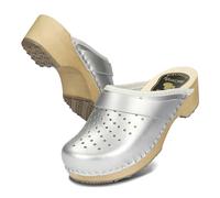 BeComfy Sabots en Cuir pour Femme Mules à Talons en Bois Métallique Or Argent Rouge 35 36 37 38 39 40 41 EU (Acier, Système Taille Chaussures EU, Adulte, Numérique, Large, 38)