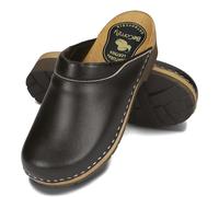 BeComfy Sabots en Cuir pour Femme Mules à Talons en Gomme/Bois Fleurs Noir Blanc 35-41 EU (Noir Mat, 38 EU)