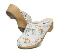 BeComfy Unisex Sabots en Cuir avec Semelle en Bois Hommes Femmes Chaussures de Jardin Talons 35-46 EU (Fleurs colorées, Système Taille Chaussures EU, Adulte, Numérique, Moyen, 36)