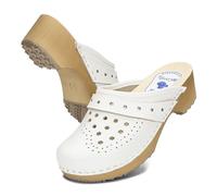 BeComfy Unisex Sabots en Cuir avec Semelle en Bois Hommes Femmes Chaussures de Jardin Talons 35-46 EU (Étoiles Blanc, Système Taille Chaussures EU, Adulte, Numérique, Moyen, 38)