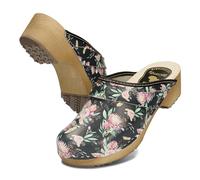 BeComfy Unisex Sabots en Cuir avec Semelle en Bois Hommes Femmes Chaussures de Jardin Talons 35-46 EU (Noir Rose, Système Taille Chaussures EU, Adulte, Numérique, Moyen, 40)